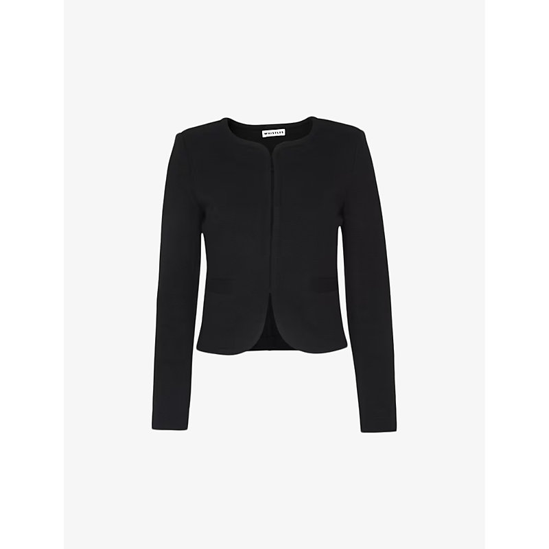 Shop Whistles Women's Black Collarless Long-sleeved Cotton-jersey Jacket