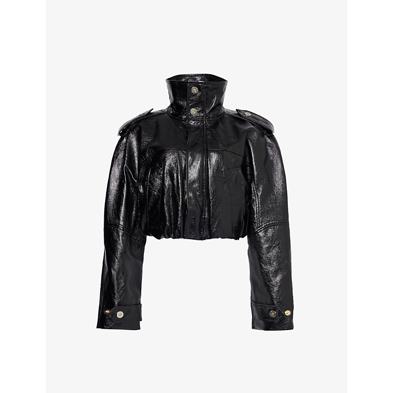 Dion Lee Womens Black Balloon Cropped Relaxed-fit Faux Leather Jacket