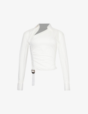 Dion Lee Womens Ivory Safety Slider Asymmetric Cotton-blend Shirt
