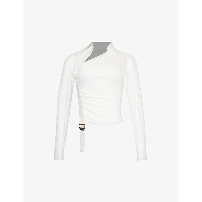Dion Lee Womens Ivory Safety Slider Asymmetric Cotton-blend Shirt