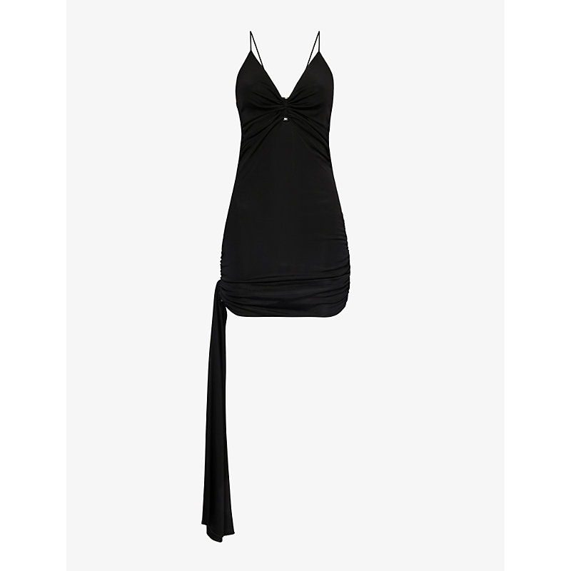 Dion Lee Womens Black Asymmetric Bolt-embellished Jersey Mini Dress