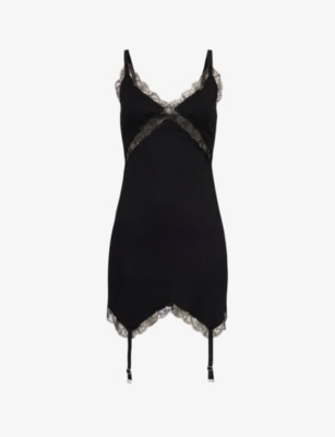 Shop Dion Lee Women's Black Lace-trim Garter-embellished Organic-cotton Mini Dress