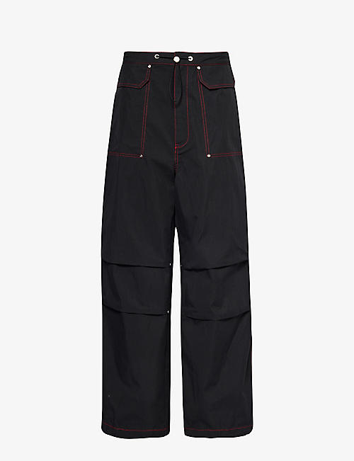 DION LEE: Hongbao drawstring-hem wide-leg mid-rise cotton-blend trousers