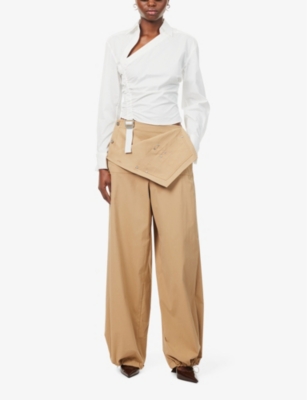Shop Dion Lee Women's Timber Parachute Drawstring-hem Wide-leg Mid-rise Cotton-blend Trousers