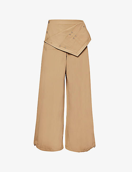 DION LEE: Parachute drawstring-hem wide-leg mid-rise cotton-blend trousers