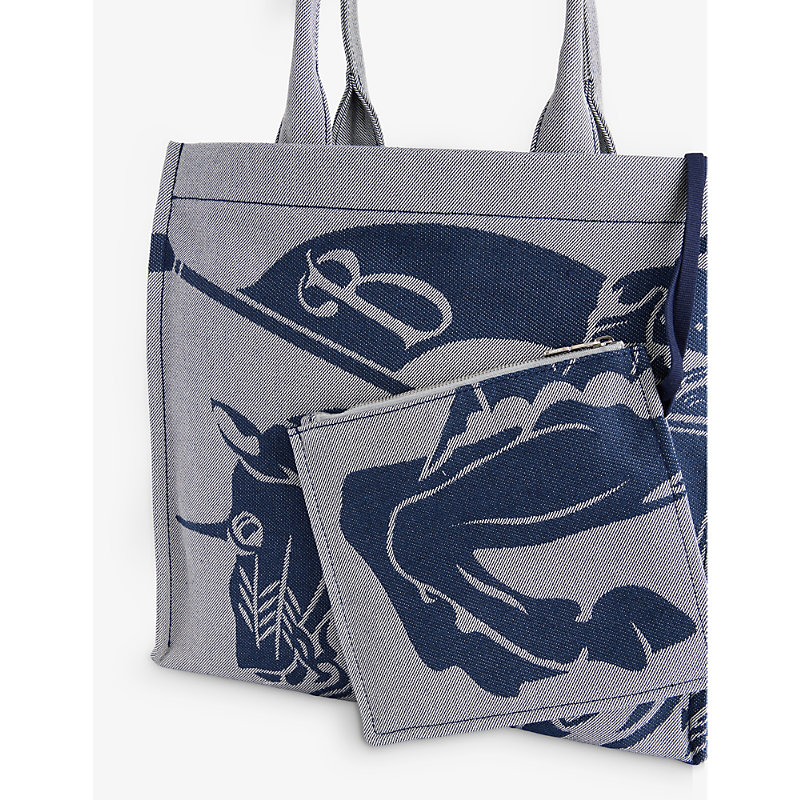Shop Burberry Knight Equestrian Knight Design Cotton-blend Tote Bag