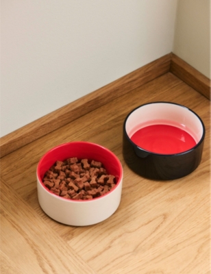 HAY: Colour-block large round stoneware dog bowl 20.8cm x 7cm