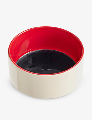 HAY: Colour-block large round stoneware dog bowl 20.8cm x 7cm