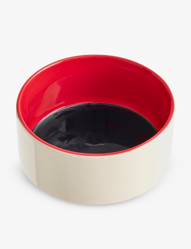 Colour-block large round stoneware dog bowl 20.8cm x 7cm