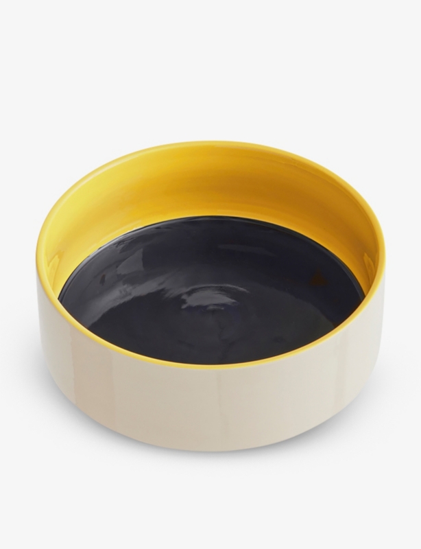 Colour-block large round stoneware dog bowl 20.8cm x 7cm