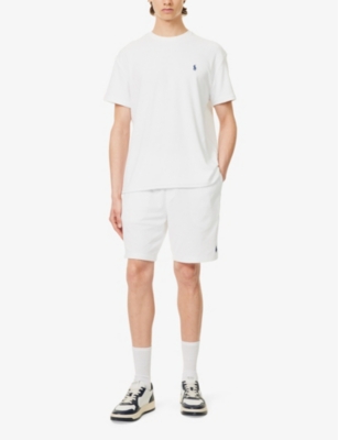 Shop Polo Ralph Lauren Men's White Brand-embroidered Terry-texture Cotton-blend T-shirt