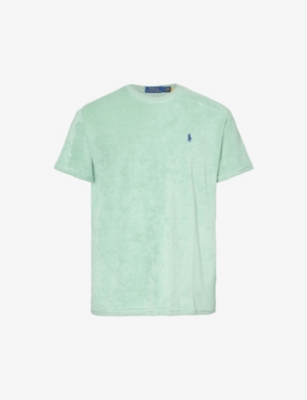 Shop Polo Ralph Lauren Men's Celadon Logo-embroidered Regular-fit Cotton And Recycled Polyester-blend T-s