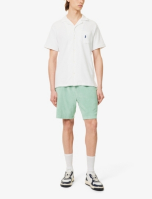 Shop Polo Ralph Lauren Men's Celadon Brand-embroidered Terry-texture Cotton-blend Shorts