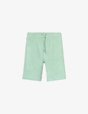 Shop Polo Ralph Lauren Men's Celadon Brand-embroidered Terry-texture Cotton-blend Shorts