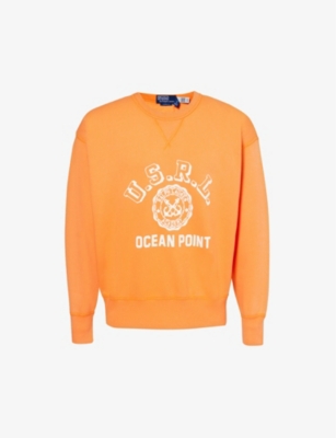 Polo Ralph Lauren Mens May Orange Vintage Logo Text-print Cotton-blend Jersey Sweatshirt