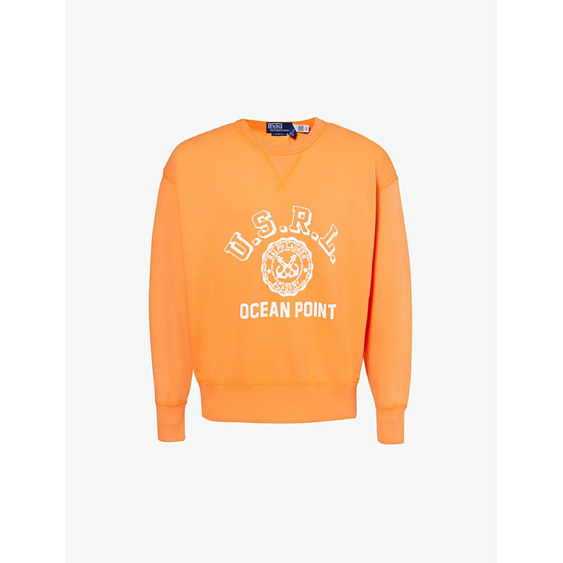 Polo Ralph Lauren Mens May Orange Vintage Logo Text-print Cotton-blend Jersey Sweatshirt