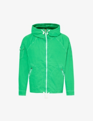 Shop Polo Ralph Lauren Men's Preppy Green Drawstring-hood Brand-appliqué Cotton-blend Jacket