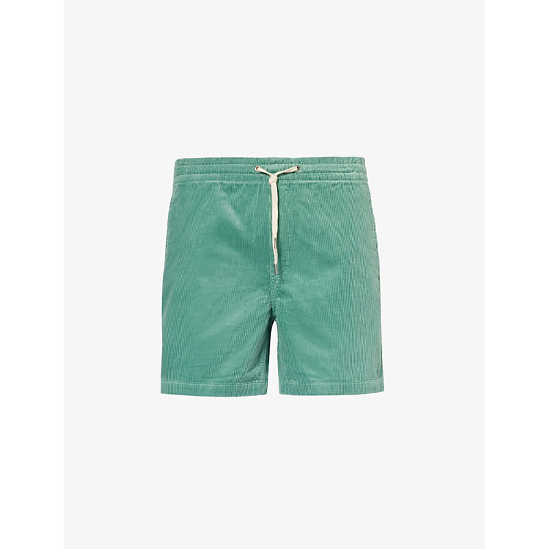 Shop Polo Ralph Lauren Men's Seafoam Green Brand-embroidered Drawstring Corduroy Shorts