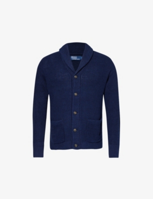 POLO RALPH LAUREN: Shawl-collar regular-fit linen and cotton-blend knitted cardigan