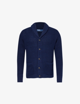 Shop Polo Ralph Lauren Shawl-collar Regular-fit Linen And Cotton-blend Knitted Cardigan In Bright Navy