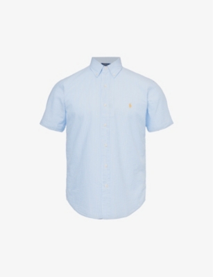 POLO RALPH LAUREN: Logo-embroidered regular-fit cotton-seersucker shirt