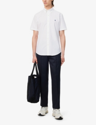 Shop Polo Ralph Lauren Mens White Logo-embroidered Custom-shirt Cotton-blend Poplin Shirt