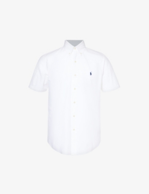 Shop Polo Ralph Lauren Men's White Logo-embroidered Custom-shirt Cotton-blend Poplin Shirt