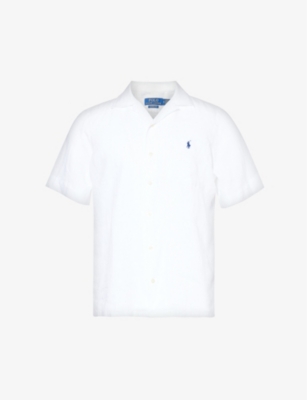 Shop Polo Ralph Lauren Men's White Crosshatch-texture Short-sleeve Linen Shirt