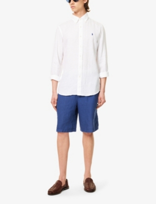Shop Polo Ralph Lauren Men's White Brand-embroidered Custom-fit Linen Shirt