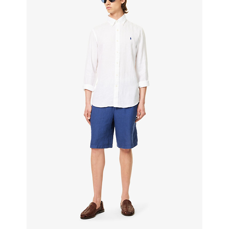 Shop Polo Ralph Lauren Brand-embroidered Custom-fit Linen Shirt In White