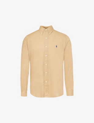 Shop Polo Ralph Lauren Men's Vintage Khaki Logo-embroidered Custom-fit Linen Shirt