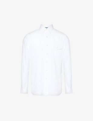 Shop Polo Ralph Lauren Men's White Crosshatch-texture Classic-fit Linen Shirt