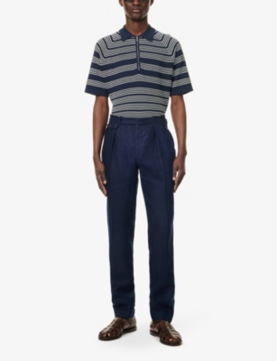 Shop Polo Ralph Lauren Men's Dark Vy Pleated Straight-leg Slim-fit Linen Trousers In Dark Navy