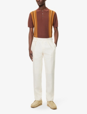Shop Polo Ralph Lauren Men's Light Cream Pleated Straight-leg Slim-fit Linen Trousers