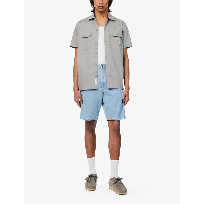 Shop Carhartt Wip Men's Blue High-rise Branded-patch Denim Shorts