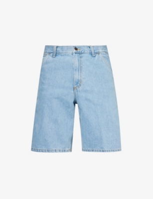 Shop Carhartt Wip Men's Blue High-rise Branded-patch Denim Shorts