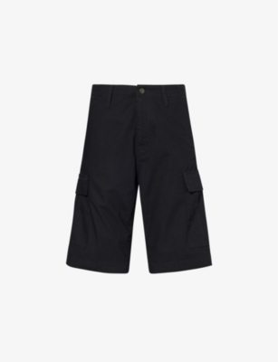 Shop Carhartt Wip Men's Black Logo-patch Regular-fit Cotton Cargo Shorts