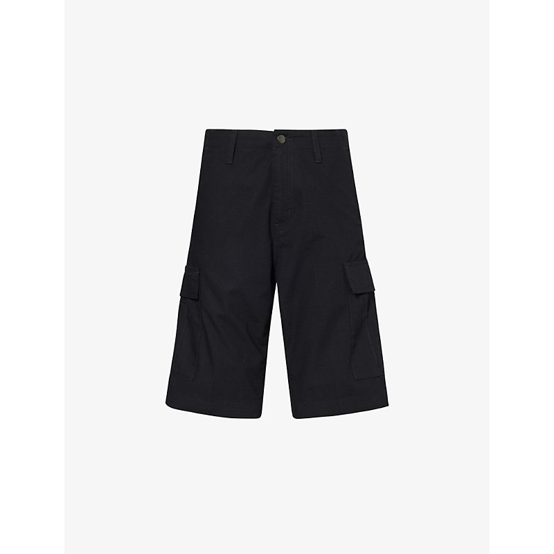 Shop Carhartt Wip Men's Black Logo-patch Regular-fit Cotton Cargo Shorts