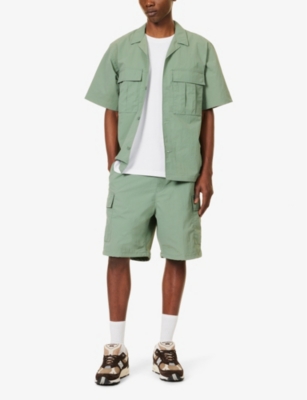 Shop Carhartt Evers Brand-patch Woven Cargo Shorts In Park