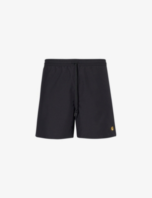 Shop Carhartt Wip Men's Black / Gold Chase Brand-patch Swim Shorts