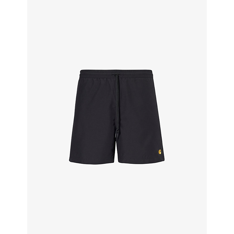 Shop Carhartt Chase Brand-patch Swim Shorts In Black / Gold