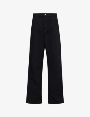 Shop Carhartt Wip Mens Black Single Knee Straight-leg Relaxed-fit Organic-cotton Trousers
