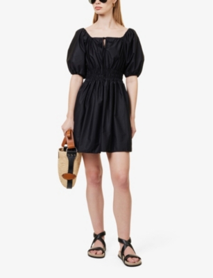 Shop Devotion Twins Women's College Black Allora V-neck Cotton-poplin Mini Dress
