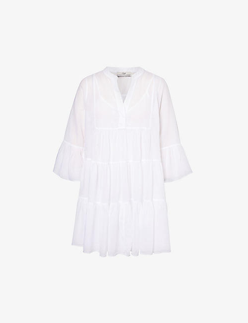 DEVOTION TWINS: Lavrentia V-neck cotton-poplin mini dress