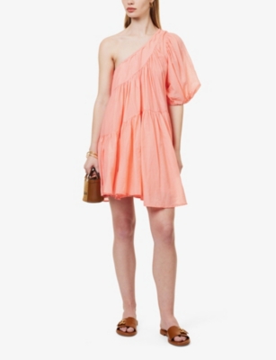 Shop Devotion Twins Women's Coral Gloria Asymmetric-neck Cotton-poplin Mini Dress