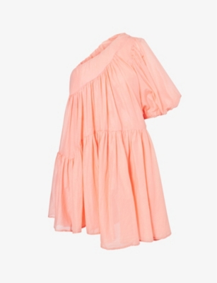 DEVOTION TWINS: Gloria asymmetric-neck cotton-poplin mini dress
