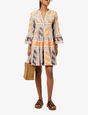 Shop Devotion Twins Women's Orange/lila Hermosa V-neck Cotton-blend Mini Dress