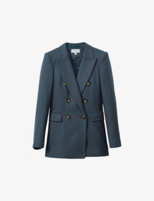 REISS: Fran twill-weave double-breasted wool-blend blazer