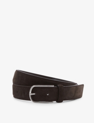 Shop Reiss Women's Chocolate Carrie Rectangle-buckle Suede Belt