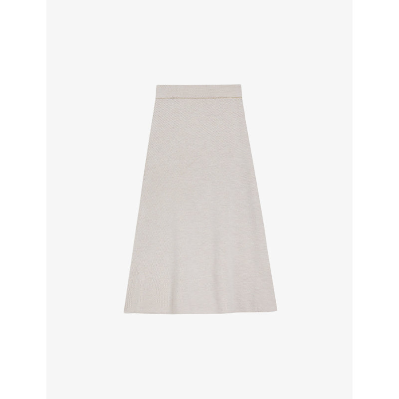 Ted Baker Womens Natural Lydlee High-rise A-line Knitted Midi Skirt